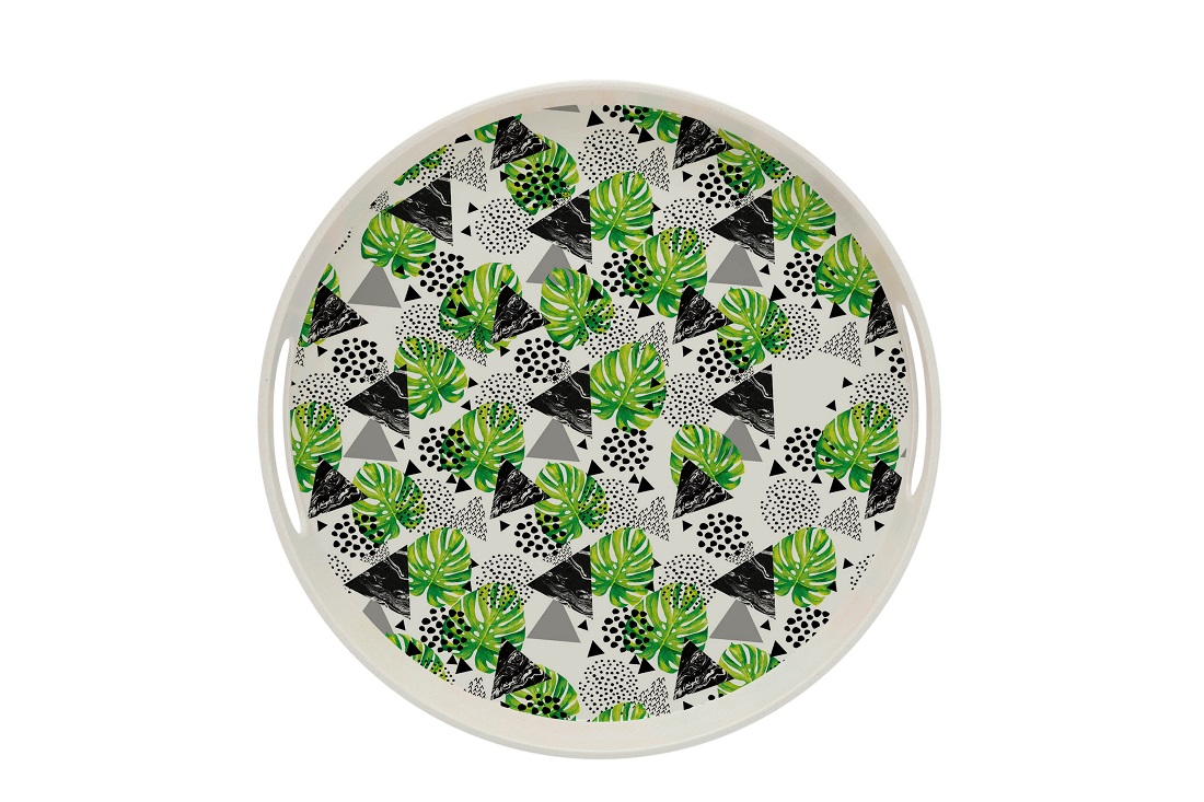 Tava rotunda 30cm , din fibre de bambus , Grunberg BM015 (frunze)