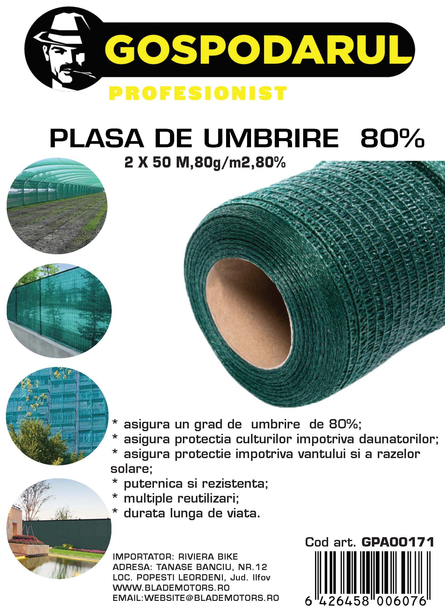 Plasa de umbrire ,2X50 M,80g/m2,80%