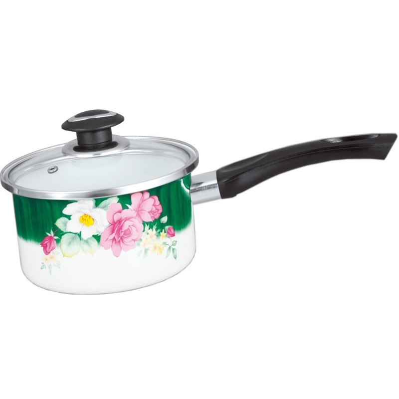 Cratita emailata cu capac din sticla yena Zephyr, 16cm, 1.8L, model green