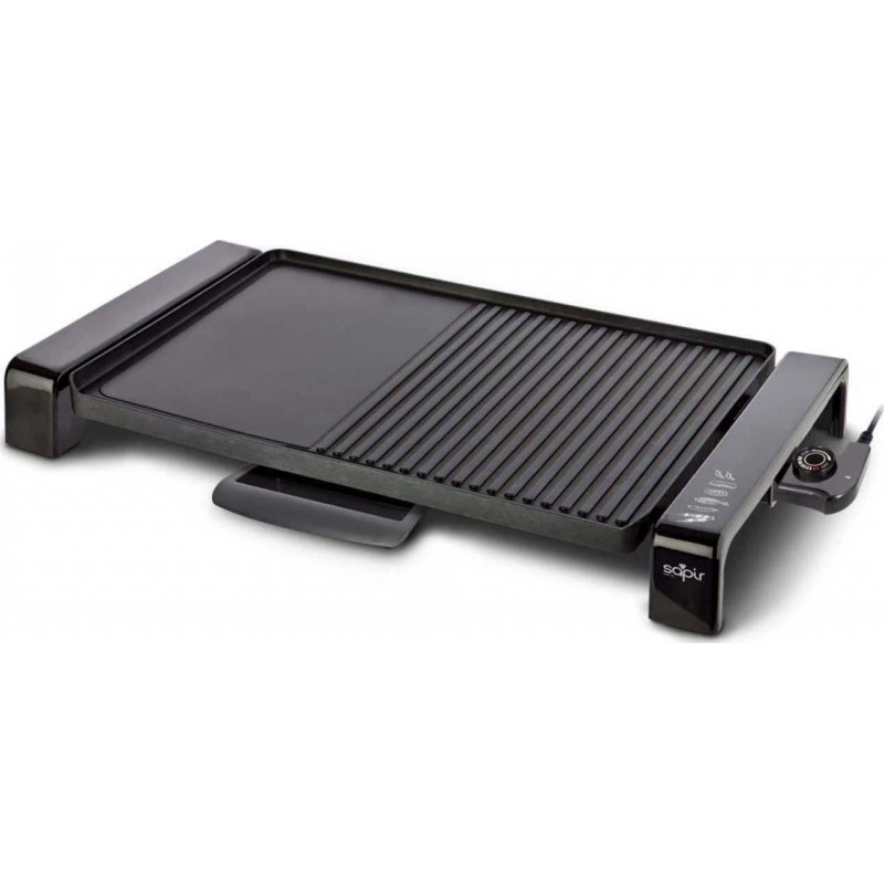 Gratar electric Sapir, 2000W, termostat reglabil, 60x34cm, suprafata grill si suprafata neteda