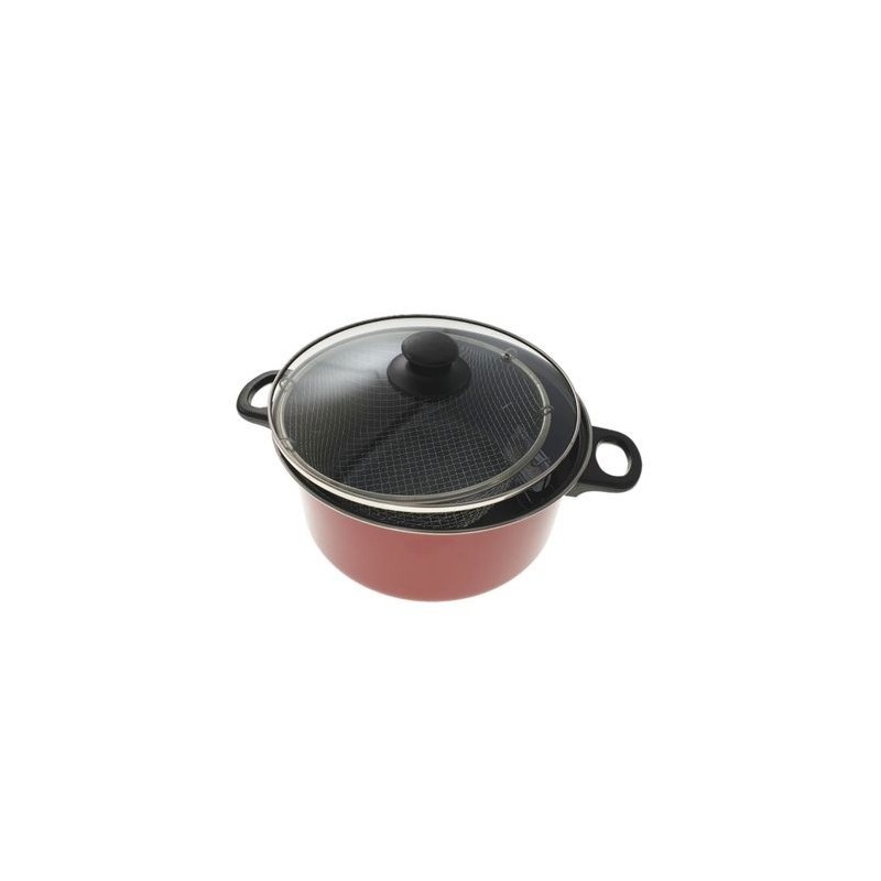 Oala tip friteuza Bohmann 2 in 1 cu capac, 24 cm si 2.5L, rosie - imagine 2