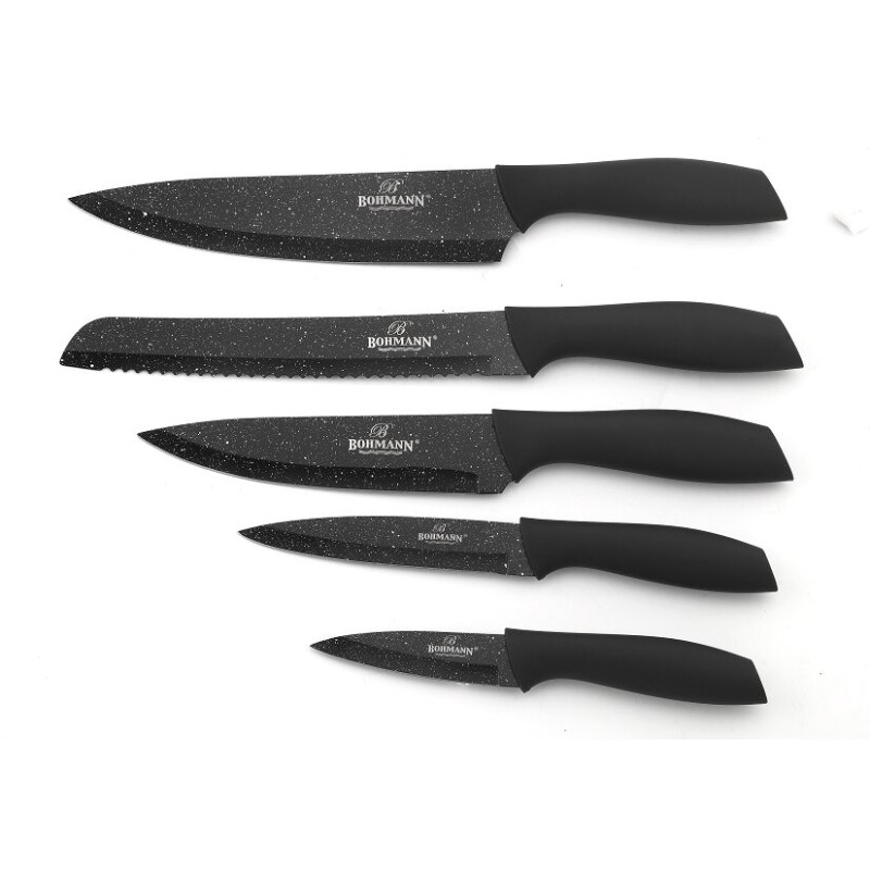 Set de 5 cutite din inox cu suport acrilic si manere soft-touch, Bohmann - imagine 2