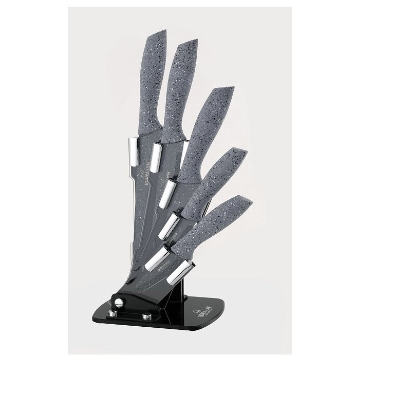 Set de 5 cutite din inox cu suport acrilic si manere soft-touch, Bohmann