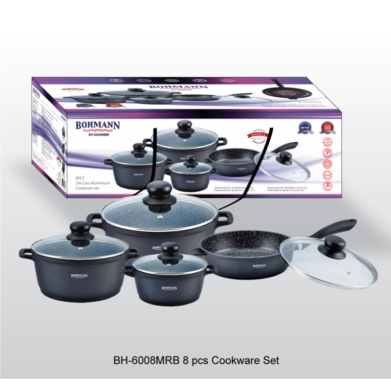 Set 4 oale cu capace Bohmann din aluminiu turnat si invelis din granit - imagine 2