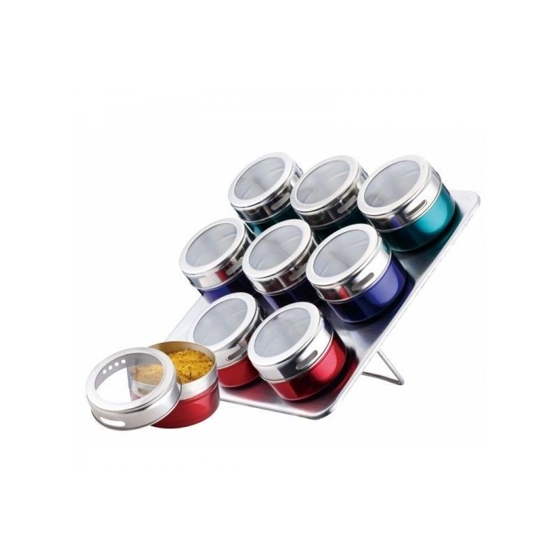 Set depozitare condimente magnetice, inox, 10 piese, Rainstahl, multicolor