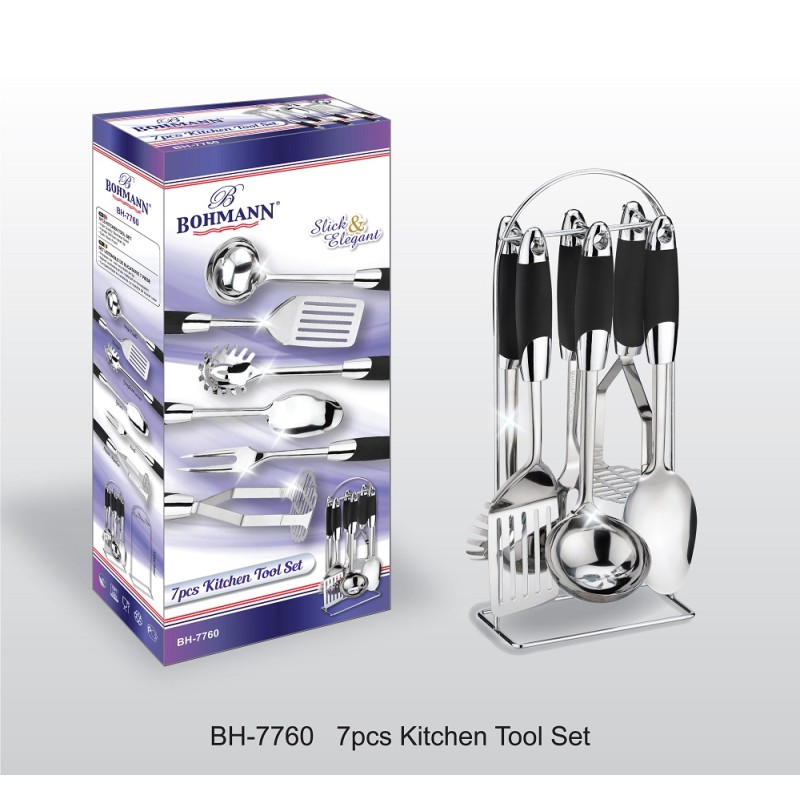 Set ustensile din inox cu manere din teflon, 7 piese, Bohmann - imagine 2