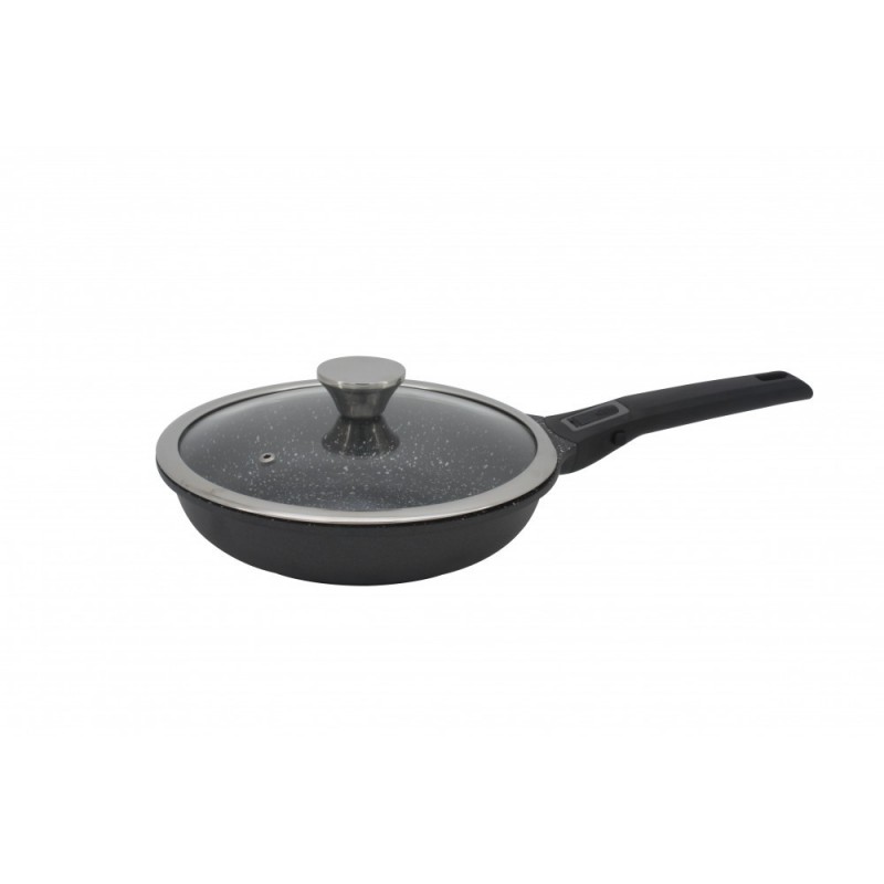Tigaie din aluminiu cu invelis marmorat, maner detasabil si capac, 24cm, Zephyr