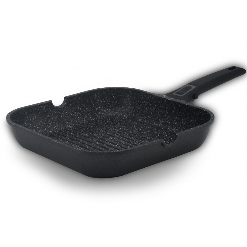 Tigaie grill din aluminiu cu invelis marmorat si maner detasabil, 28cm, Zephyr, fara capac