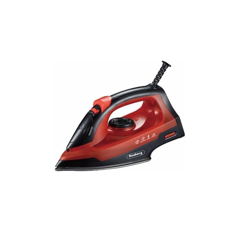 Fier de calcat Rosberg, 1850-2200W, 160 ml, Acoperire ceramica, Auto-curatare, Termostat, Rosu/Negru